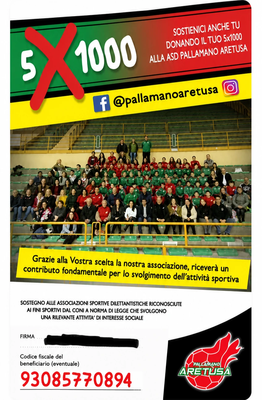 Locandina 5x1000 della Pallamano Aretusa